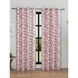 Aura Maroon & Cream-Coloured Set of 2 Floral Room Darkening Door Curtain-picture-26