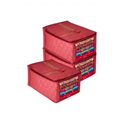 Aura Maroon & Gold-Toned 3 Pieces Printed Multi-Utility Saree Cover Organisers-picture-35