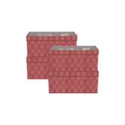 Aura Maroon & Gold-Toned 4 Pieces Printed Drawer Organisers With Transparent Lid-picture-12