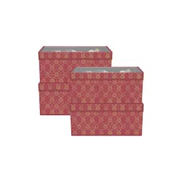 Aura Maroon & Gold Toned 4 Pieces Printed Storage Box With Lid-picture-14