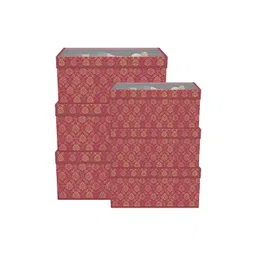 Aura Maroon & Gold-Toned 6 Pieces Printed Drawer Organisers With Transparent Lid-picture-41