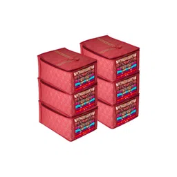 Aura Maroon & Gold Toned 6 Pieces Printed Saree Cover Organisers-picture-26