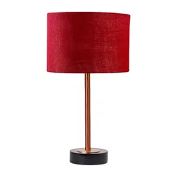 Aura Maroon & Gold Toned Metal Contemporary Cylindrical Shaped Table Lamp-picture-35