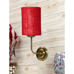 Aura Maroon & Gold-Toned Traditional Cylinder Shaped Wall Lamp-picture-43