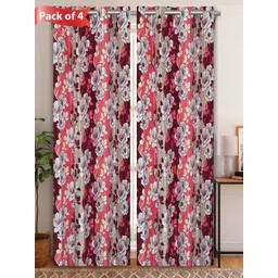 Aura Maroon & Grey Set of 4 Floral Door Curtain-picture-23