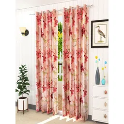 Aura Maroon & Peach-Coloured Set of 2 Floral Room Darkening Door Curtain-picture-17
