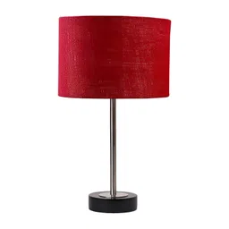Aura Maroon & Steel Metal Cylinder Shaped Table Lamp-picture-29