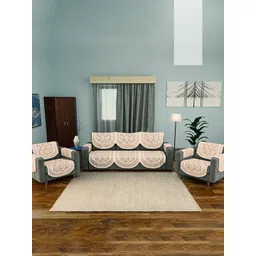 Aura Maroon & White 16 Pieces Cotton Sofa Cover With Arms-picture-30