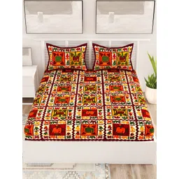 Aura Maroon & White Ethnic Motifs Cotton 120 TC Queen Bedsheet With 2 Pillow Covers-picture-39