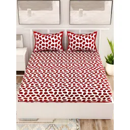 Aura Maroon & White Floral Cotton 120 TC Queen Bedsheet with 2 Pillow Covers-picture-36