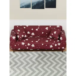 Aura Maroon & White Printed Polyester 1 Piece Sofa Cover With Arms-picture-20