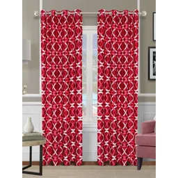 Aura Maroon & White Set of 2 Geometric Room Darkening Long Door Curtain-picture-18