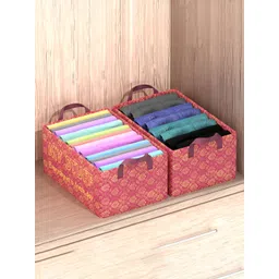 Aura Maroon and Yellow 2 Pieces Printed Collapsible Foldable Multi-Utility Organisers-image-16