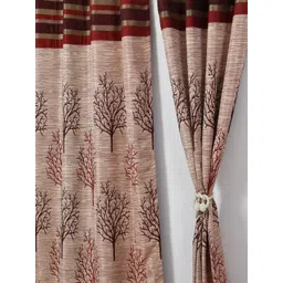 Aura Maroon Set of 2 Floral Room Darkening Window Curtain-picture-27