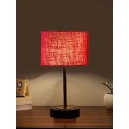 Aura Maroon Textured Wood Contemporary Cylindrical Shaped Table Lamp-picture-37