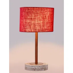 Aura Maroon Textured Wood Industrial Cylindrical Shaped Table Lamp-picture-18