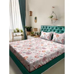 Aura Multicoloured Floral 300 TC King Bedsheet with 2 Pillow Covers-picture-12