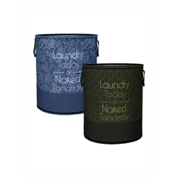 Aura Navy Blue & Black 2 Pieces Printed Non-Woven Foldable Laundry Bags With Handle - 45L-picture-15