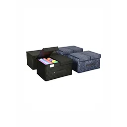 Aura Navy Blue & Black 4 Pieces Printed Foldable Double Lid Drawer Organisers-picture-25