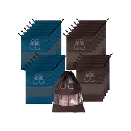 Aura Navy Blue & Coffee Brown 24 Pieces Printed Water Resistant Shoe Cover Bag Organisers-picture-22