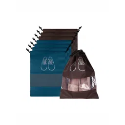 Aura Navy Blue & Coffee Brown 8 Pieces Printed Water Resistant Shoe Cover Bag Organisers-picture-19