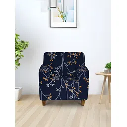 Aura Navy Blue & Orange Printed  Stretchable One Seater Sofa Cover-picture-33