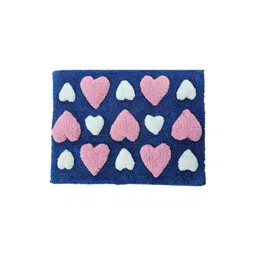 Aura Navy Blue & Pink Patterned Anti-Skid 1800 GSM Cotton Bath Rugs-picture-38