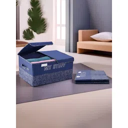 Aura Navy Blue & White 2 Pieces Double Lid Large 2 Compartments Wardrobe Organizer-picture-11