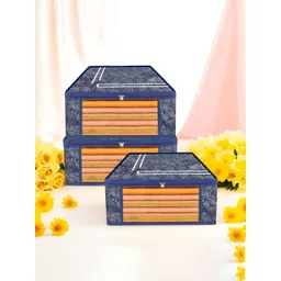 Aura Navy Blue & White 3 Pieces Flower Printed Reusable Drawer Organisers-picture-37