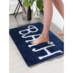 Aura Navy Blue & White Printed Rectangular 1850 GSM Microfiber Bath Rug-picture-36