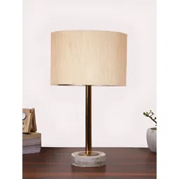 Aura Off White & Copper Toned Traditional Cylindrical Cotton Shade Wooden Table Lamp-picture-12