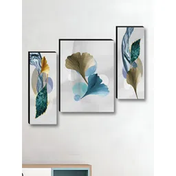 Aura Off White & Gold-Toned 3 Pieces Leaf Floral & Botanical Printed Wooden Wall Art-picture-28