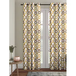 Aura Off White & Yellow Geometric Printed Room Darkening Eyelet Door Curtain-image-17