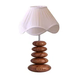 Aura Off White Textured Wood Frusturical Shaped Table Lamp-picture-37