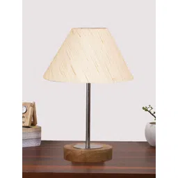 Aura Off White Textured Wood Frusturical Shaped Table Lamp-picture-16