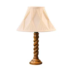 Aura Off White Textured Wood Traditional Frusturical Shaped Table Lamp-picture-17