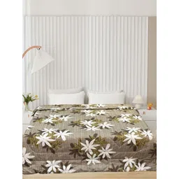 Aura Olive Green & White Floral Printed Microfiber AC Room 300 GSM Double Bed Comforter-picture-34