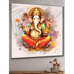 Aura Orange & Green Lord Ganesha Wooden Religious Wall Painting-picture-28