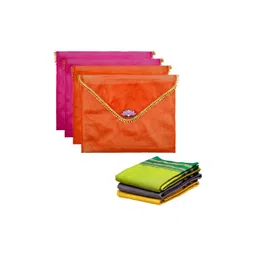 Aura Orange Colored & Pink 4 Pieces Organza Saree Covers With Flap Closure-picture-30