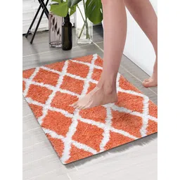 Aura Peach & White Checked Rectangular 1850 GSM Anti Skid Bath Rug-picture-32