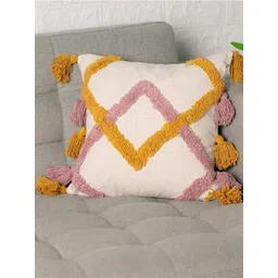 Aura Peach And Yellow Geometric Woven Design Square Shaped Cushion Cover-image-14
