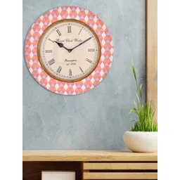 Aura Peach-Coloured & White Colourblocked Contemporary Wall Clock-picture-31