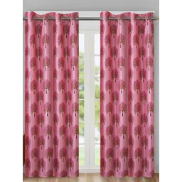 Aura Pink & Black 2 Pieces Floral Printed Room Darkening Door Curtain-picture-34