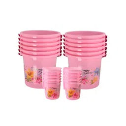 Aura Pink & Blue 10 piece Floral Plastic Bath Accessories Set-picture-18