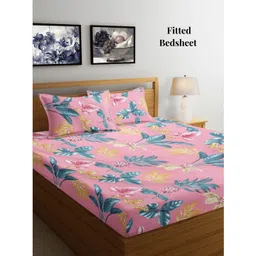 Aura Pink & Blue Floral Printed 300 TC King Fitted Bedsheet Set 2.50 m x 2.15 m-picture-15