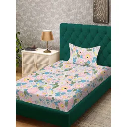 Aura Pink & Blue Floral Printed 300 TC Single Bedsheet Set 2.25 m x 1.5 m-picture-16
