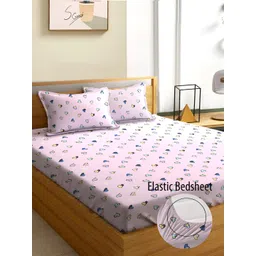 Aura Pink & Blue Graphic 180 TC Fitted Queen Bedsheet With 2 Pillow Covers-picture-10