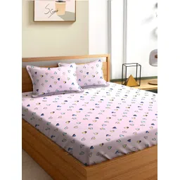Aura Pink & Blue Graphic 180 TC Queen Bedsheet With 2 Pillow Covers-picture-40