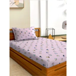 Aura Pink & Blue Printed 180 TC Single 120 GSM Bedsheet with Pillow Cover-picture-11