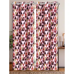 Aura Pink & Brown 2 Pieces Geometric Door Curtain-picture-32